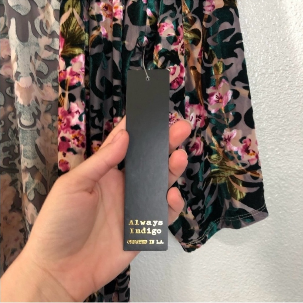 Always Indigo Green Black Floral Velvet Sweater - Picture 15 of 16